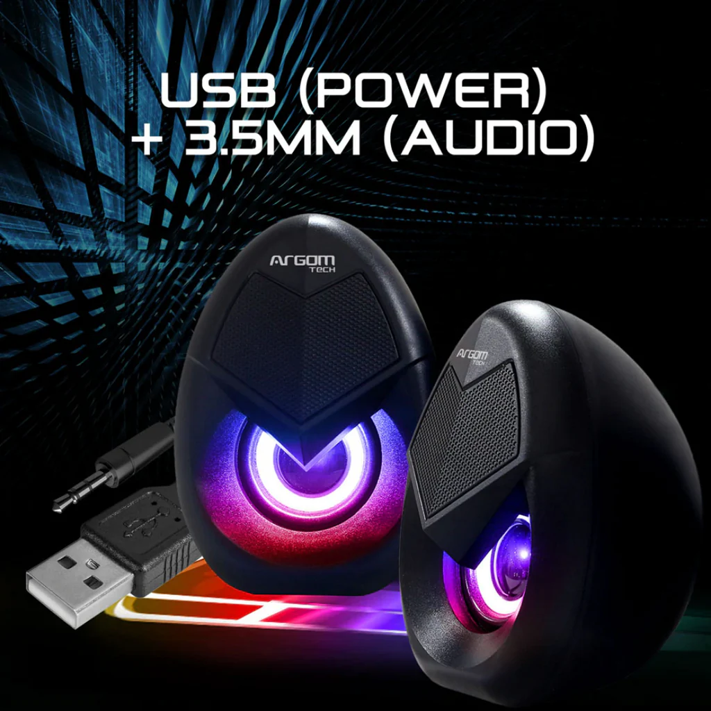 Bocinas Argom Combat Gaming Sp62, Usb, Hi-Fi Audio, Aux 3.5mm, 5 Watts,Cable 3.6 Pies, Arg-Sp-1062bk