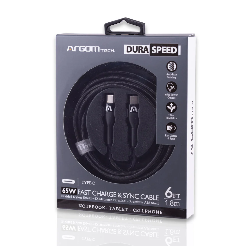 Cable trenzado de nailon de tipo C a tipo C de 65 W, 1,8 m - Dura Speed
