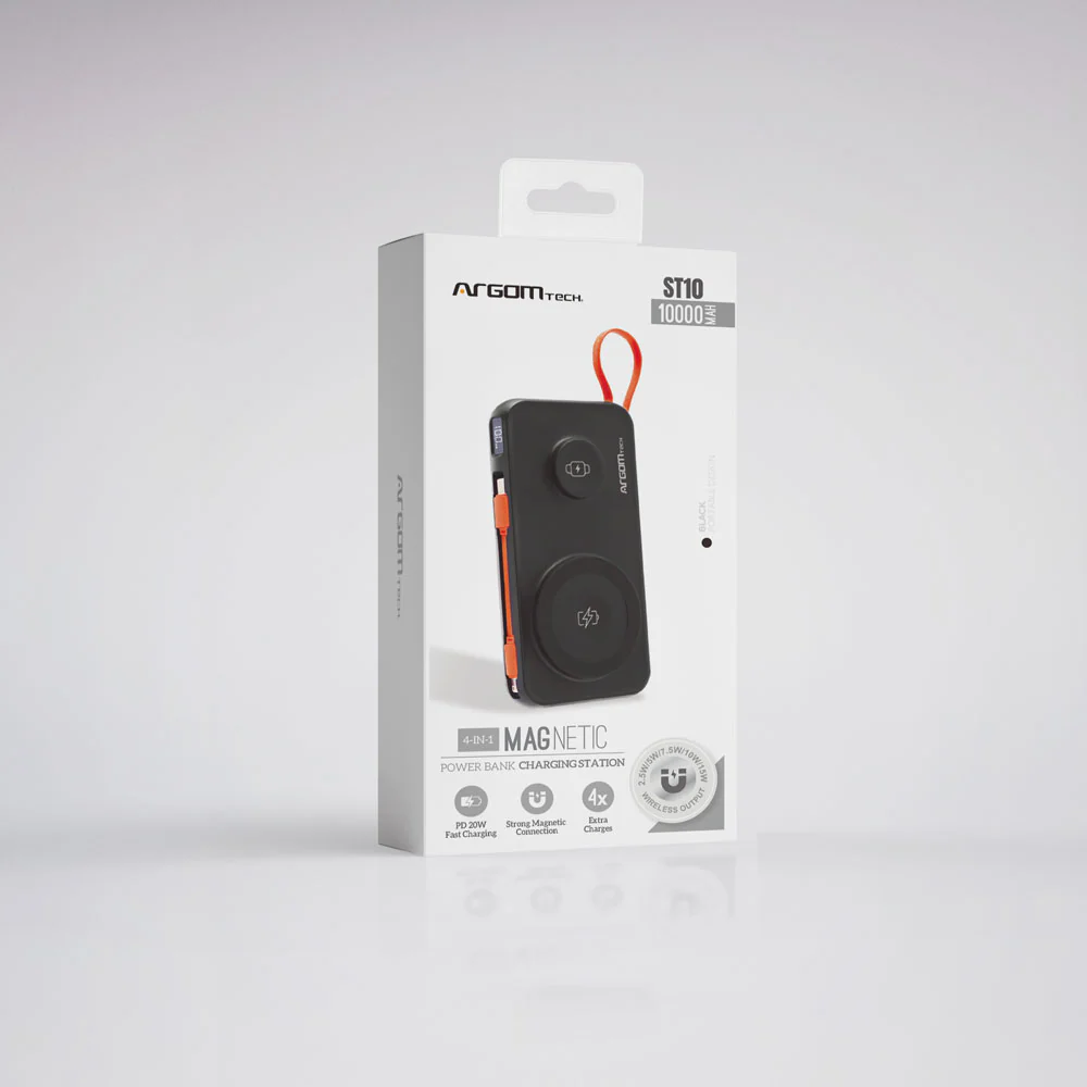 Banco de energía magnético 4 en 1 ST10 de 10 000 mAh con cable integrado