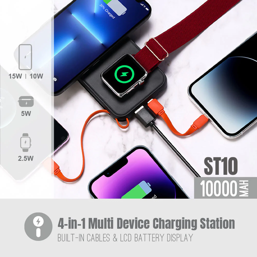 Banco de energía magnético 4 en 1 ST10 de 10 000 mAh con cable integrado - Imagen 2