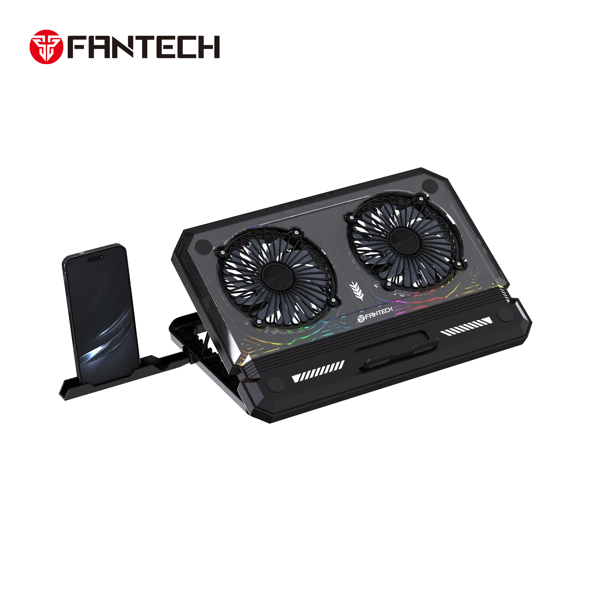 Fantech NC21 Cooler para Laptop 14?–15.6? LED – Base con 2 Ventiladores, USB-C y Soporte Celular - Imagen 2